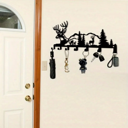 Single-Piece Stylish Deer & Forest-Themed Metal Key Hook – Effortlessly Installable Wall-Mounted Organizer for Entryways
