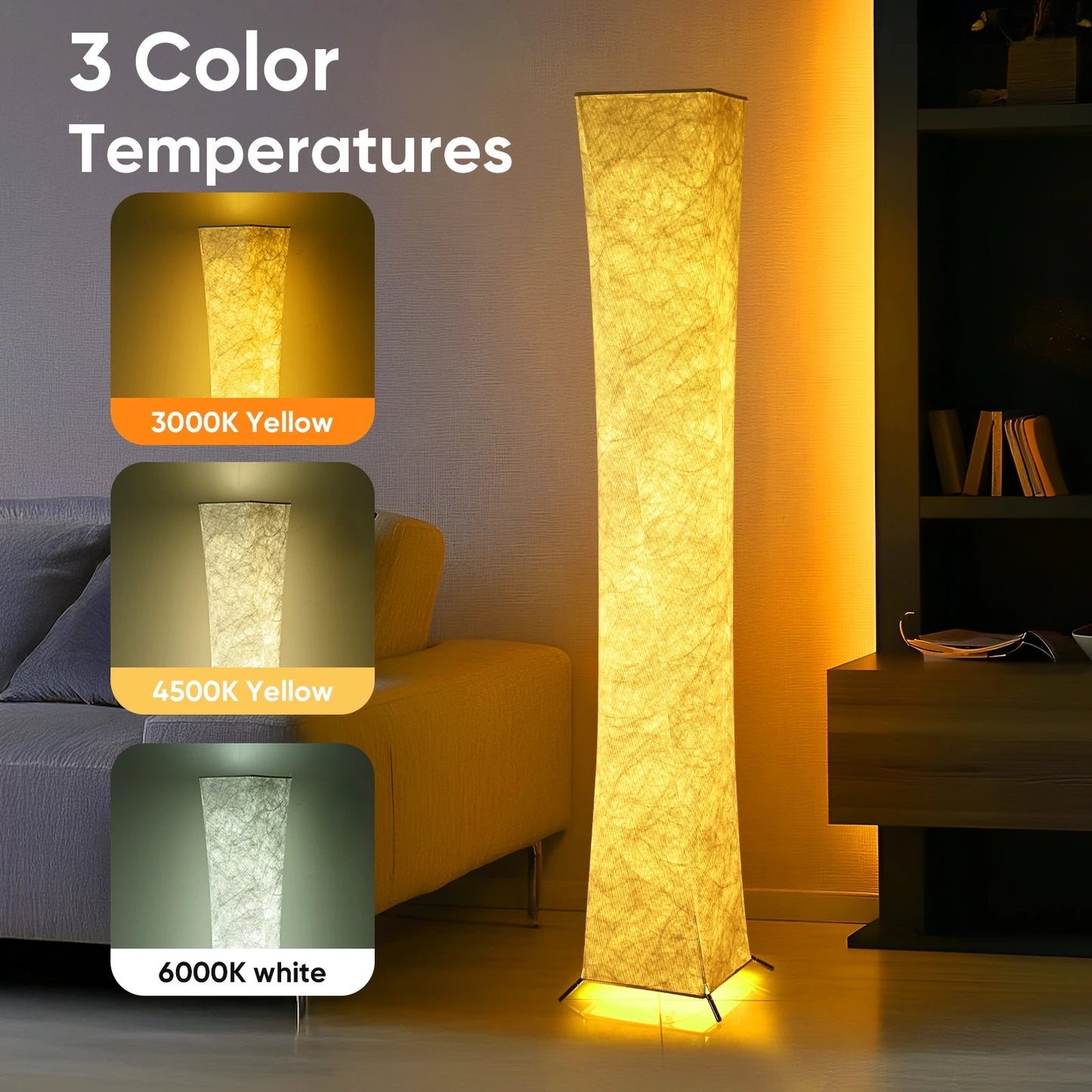 Soft Light Floor Lamp, 52"; Slim Simple Modern Design with Warm LED Light; Fabric Shade for Living Room/Bedroom