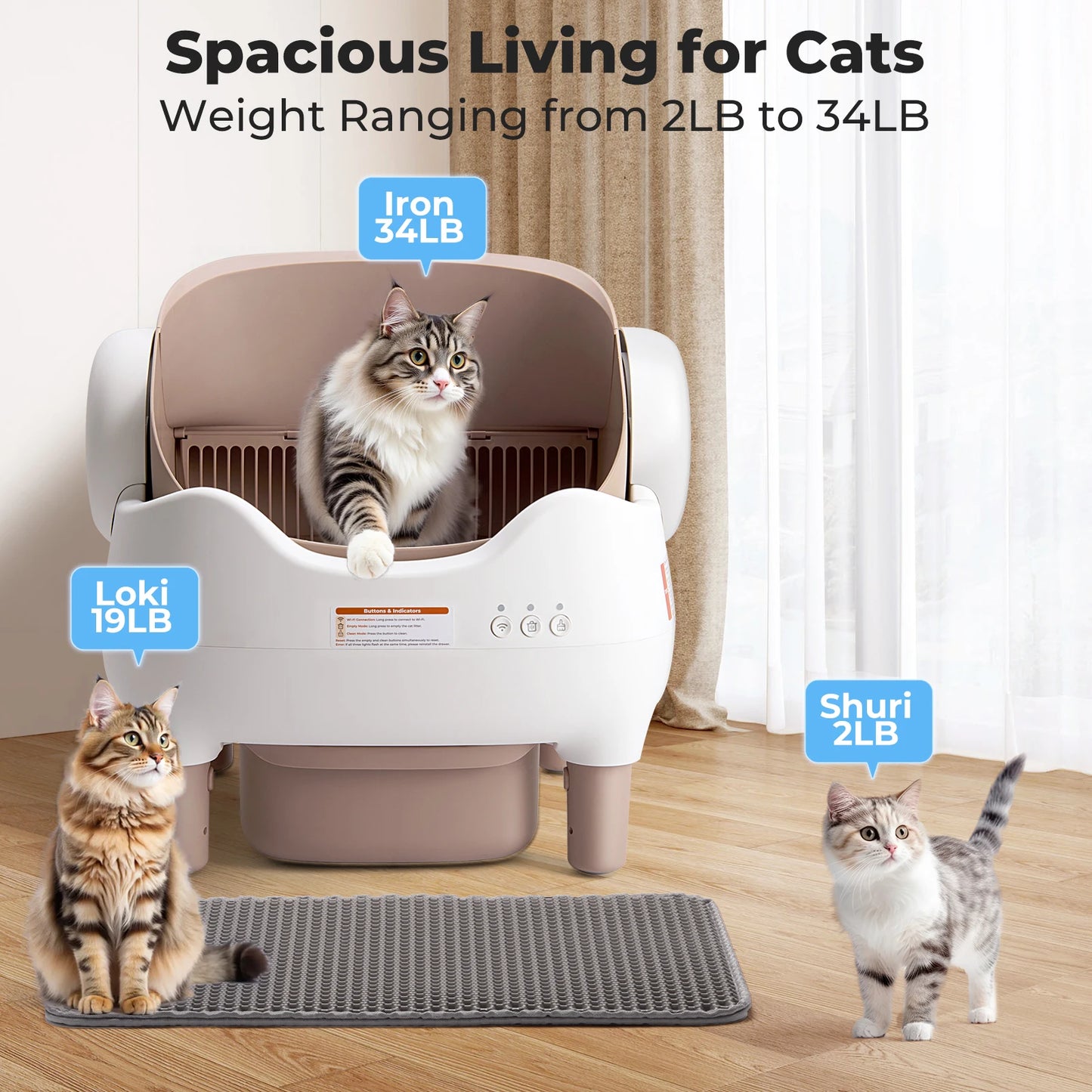 Automatic Self Cleaning Cat Litter Box, Odor-Free  Large Waste Bin, Open-Top for Multi Cats