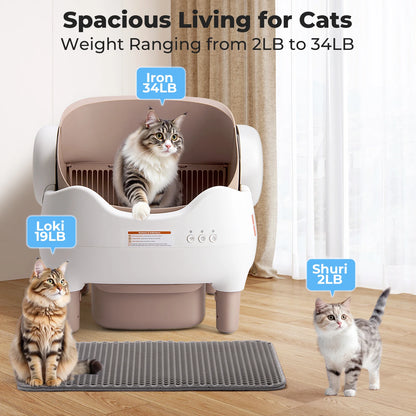Automatic Self Cleaning Cat Litter Box, Odor-Free  Large Waste Bin, Open-Top for Multi Cats