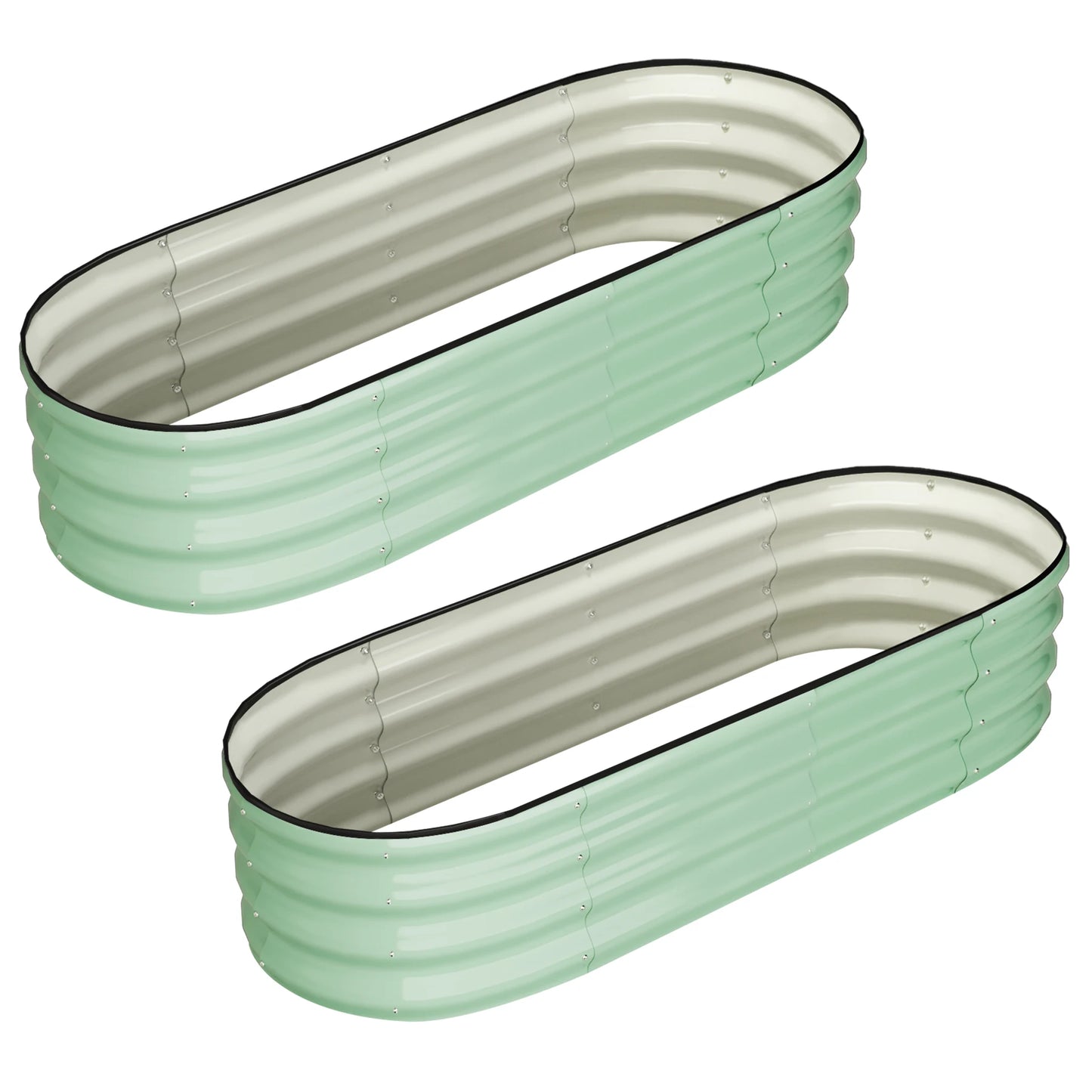 Two 4.5x2x1ft Oval Raised Outdoor Garden Beds of Galvanized Metal