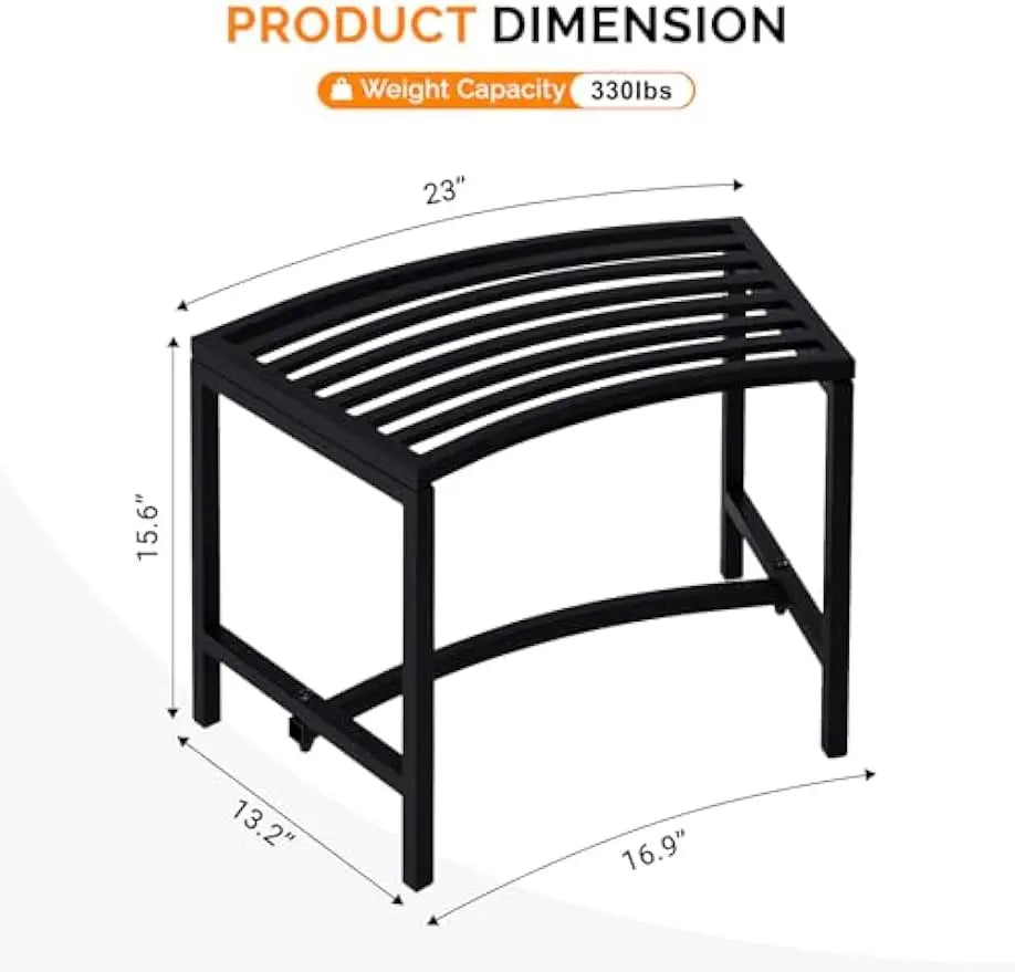 Outdoor Metal Curved Bench, Weatherproof Fire Pit Bench Set of 4, Heavy Duty Steel Backless Benches, Outside Seating