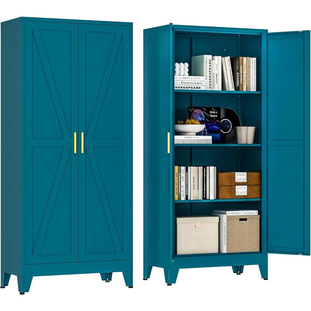 Tall Farmhouse Metal Pantry Cabinet, Adjustable Shelves