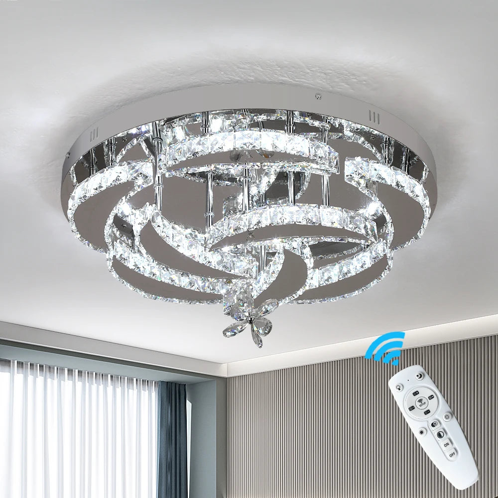 Modern Chandelier Ceiling Lamp; Luxury Crystal Led; Living, Dining Room Decor; Pendant Light; Remote Control Dimmable Luminaire Fixture
