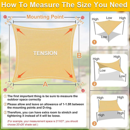 Sun Shade Rectangle Sail Curved 20'X26' Sand Outdoor Shade Cover UV Block Canopy for Patio Garden Backyard Heavy Duty Permeable
