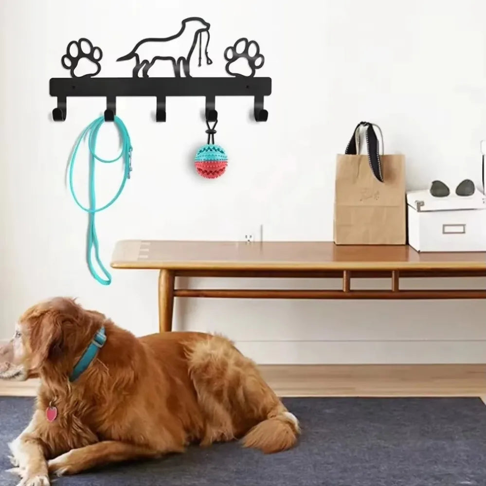 "Dog Paw Metal Hanger" – 5-Hook Wall Rack Organizer for Jackets, Keys, Leashes & More | Iron Art Home Storage for Pet Lovers