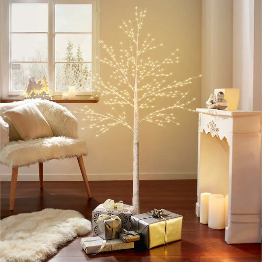 Lighted Birch Tree; Lighted Christmas Tree, 440 LED Warm 8 Lighting Modes; Artificial White Tree for Any Room