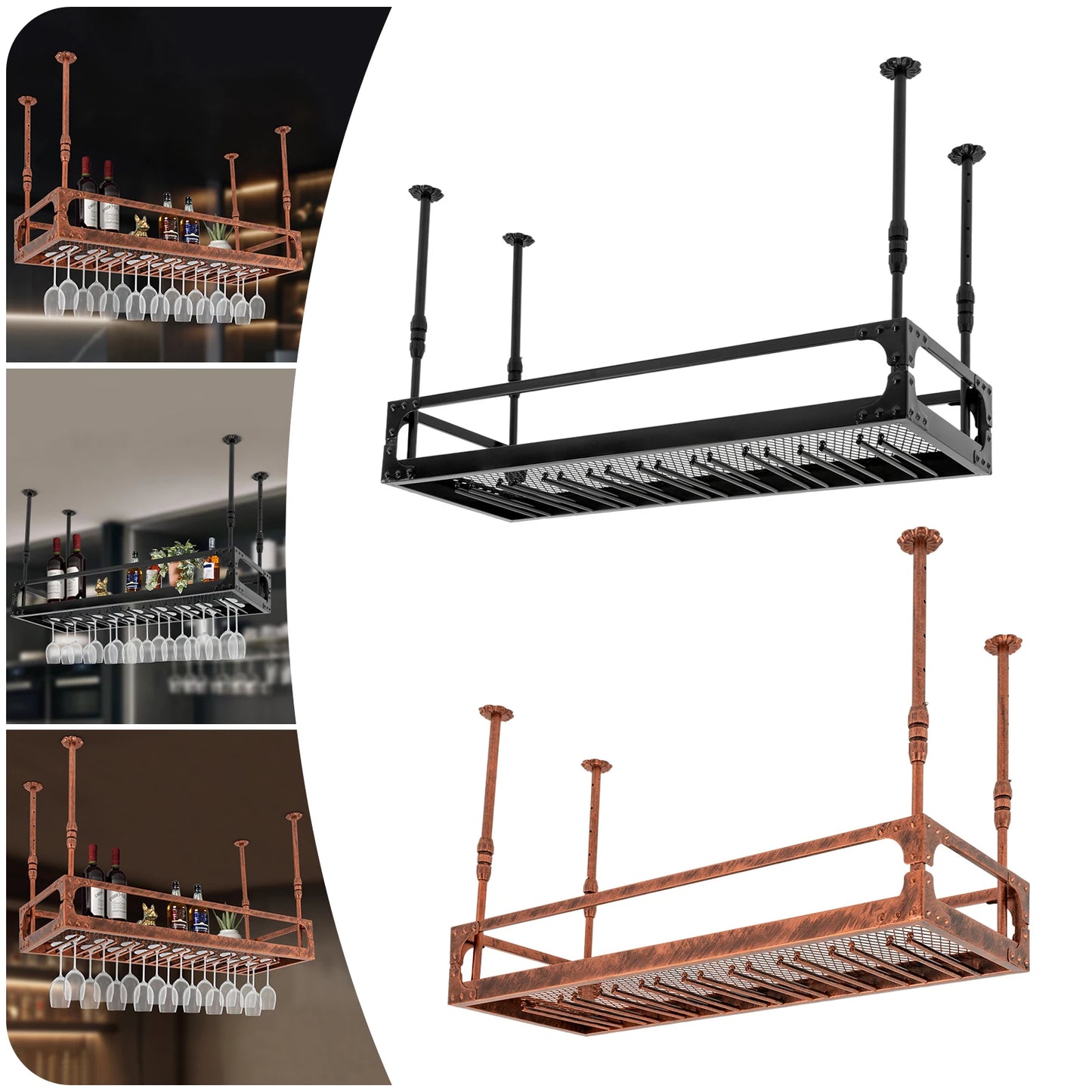 Vintage Hanging Bar Wine Bottle and Glass Holder