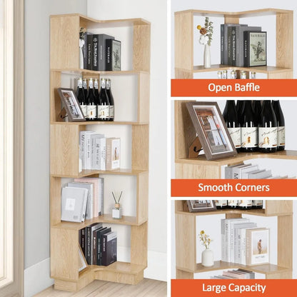 Wooden 5 Tiers Corner Bookcase,