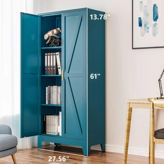 Tall Farmhouse Metal Pantry Cabinet, Adjustable Shelves