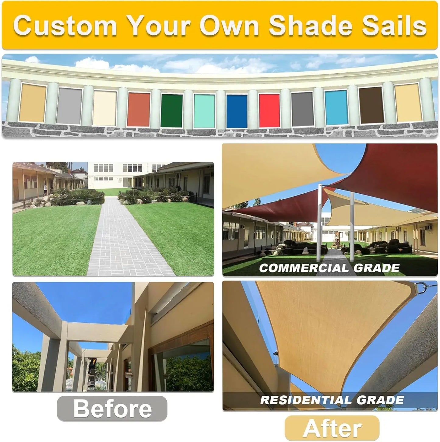 Sun Shade Rectangle Sail Curved 20'X26' Sand Outdoor Shade Cover UV Block Canopy for Patio Garden Backyard Heavy Duty Permeable