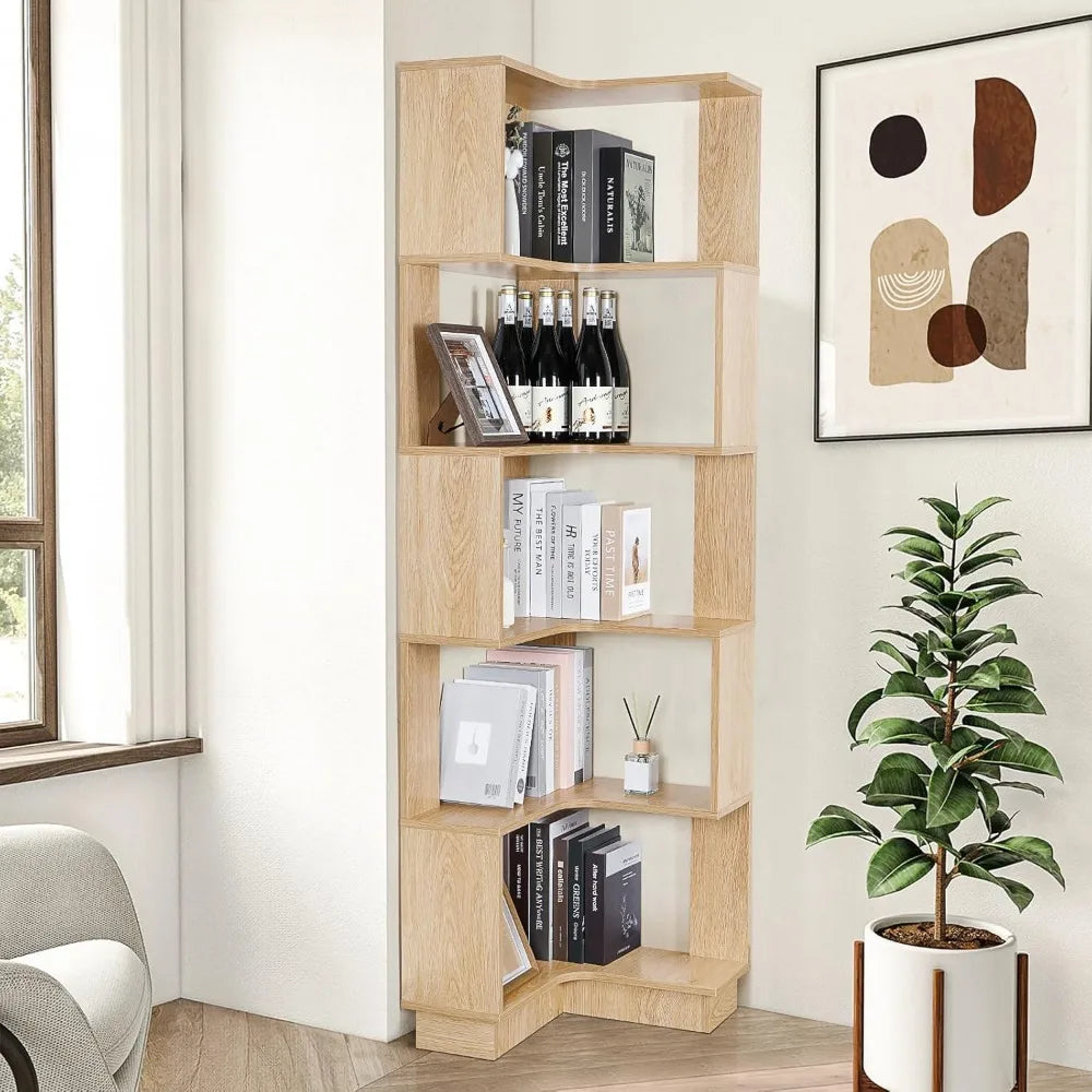 Wooden 5 Tiers Corner Bookcase,