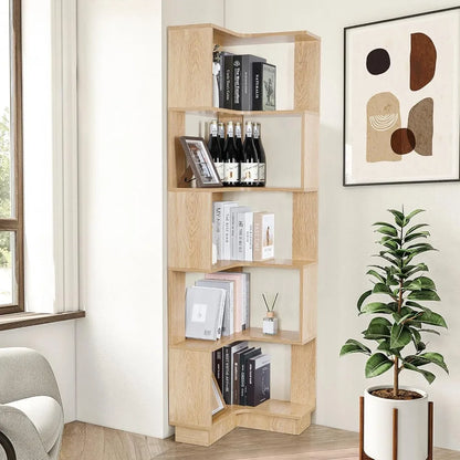 Wooden 5 Tiers Corner Bookcase,