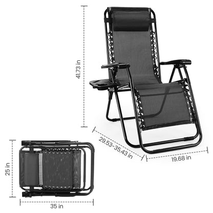 Zero Gravity Set of 2 Portable Recliners; Camping Patio Outdoor Garden & Lounge Chair with Cup Holder, Trays, Adjustable Pillow