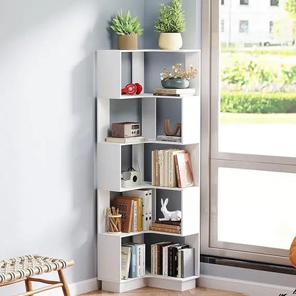 Wooden 5 Tiers Corner Bookcase,