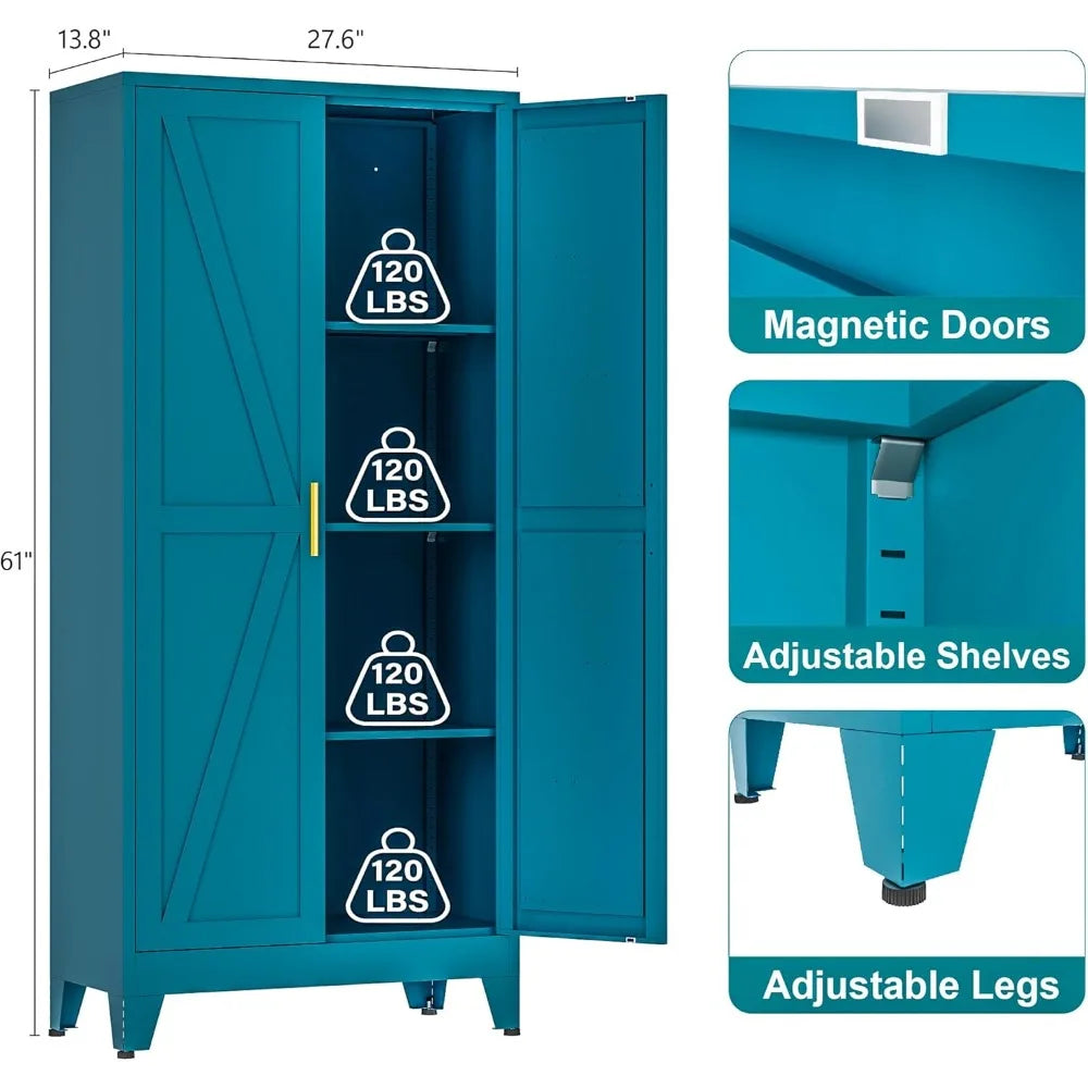 Tall Farmhouse Metal Pantry Cabinet, Adjustable Shelves