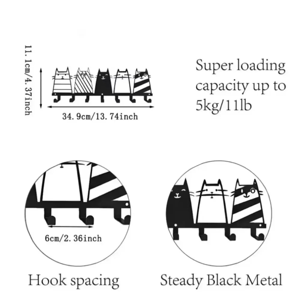 "Cat Design 7-Hook Rack" – Modern Wall-Mounted Decorative Hook for Keys & Coats