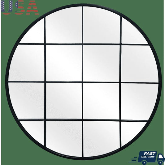 30 Inch Round Metal Windowpane Wall Mirror