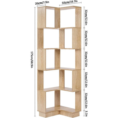 Wooden 5 Tiers Corner Bookcase,