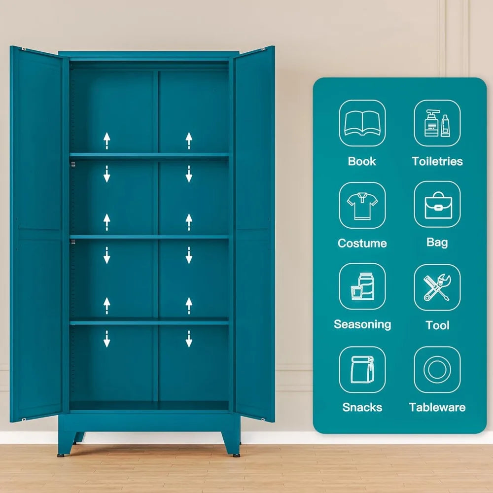 Tall Farmhouse Metal Pantry Cabinet, Adjustable Shelves