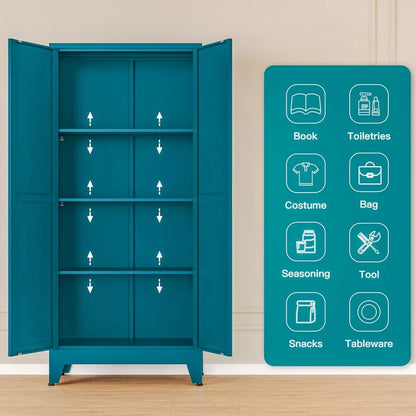 Tall Farmhouse Metal Pantry Cabinet, Adjustable Shelves