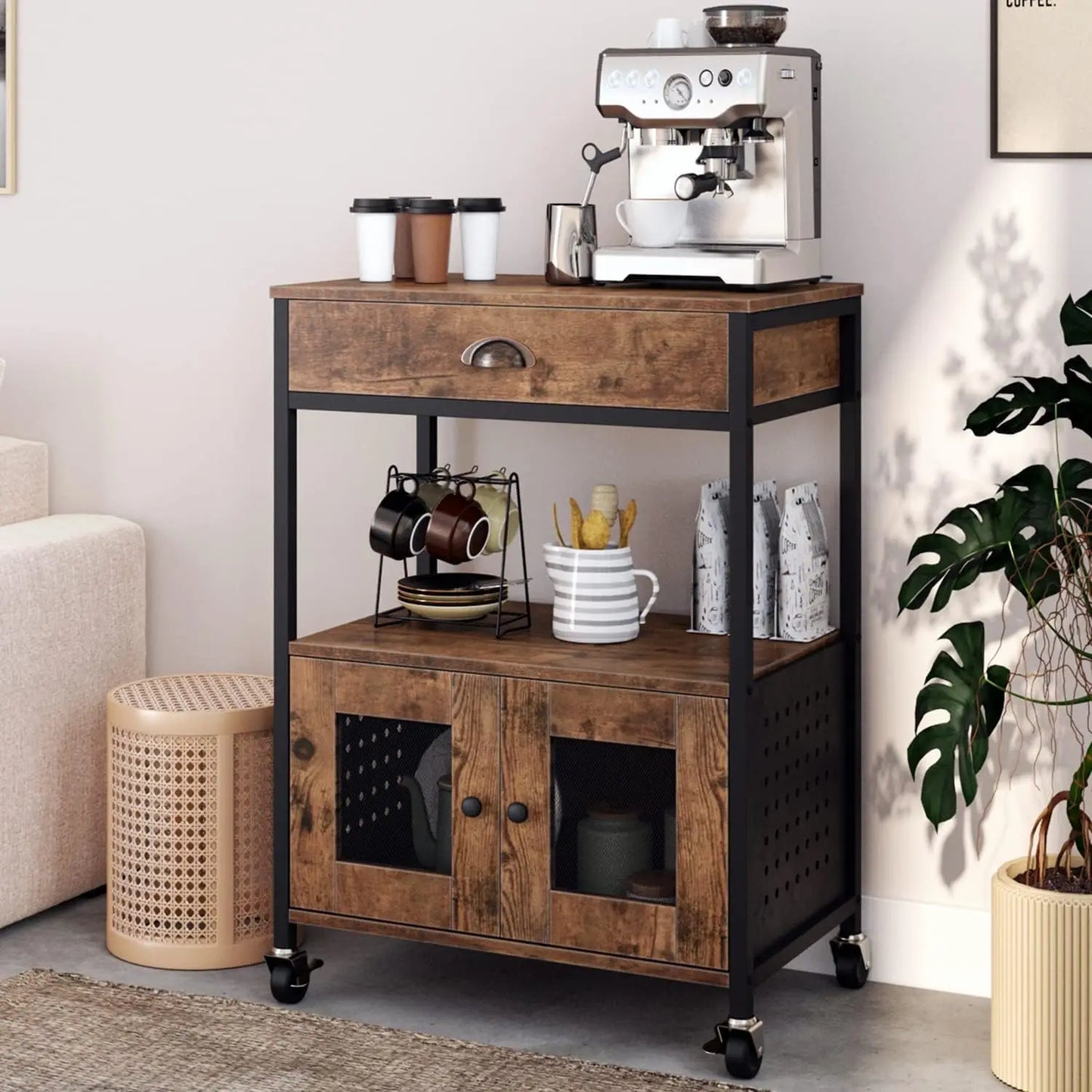 Movable Farmhouse Microwave/Coffee Station Table