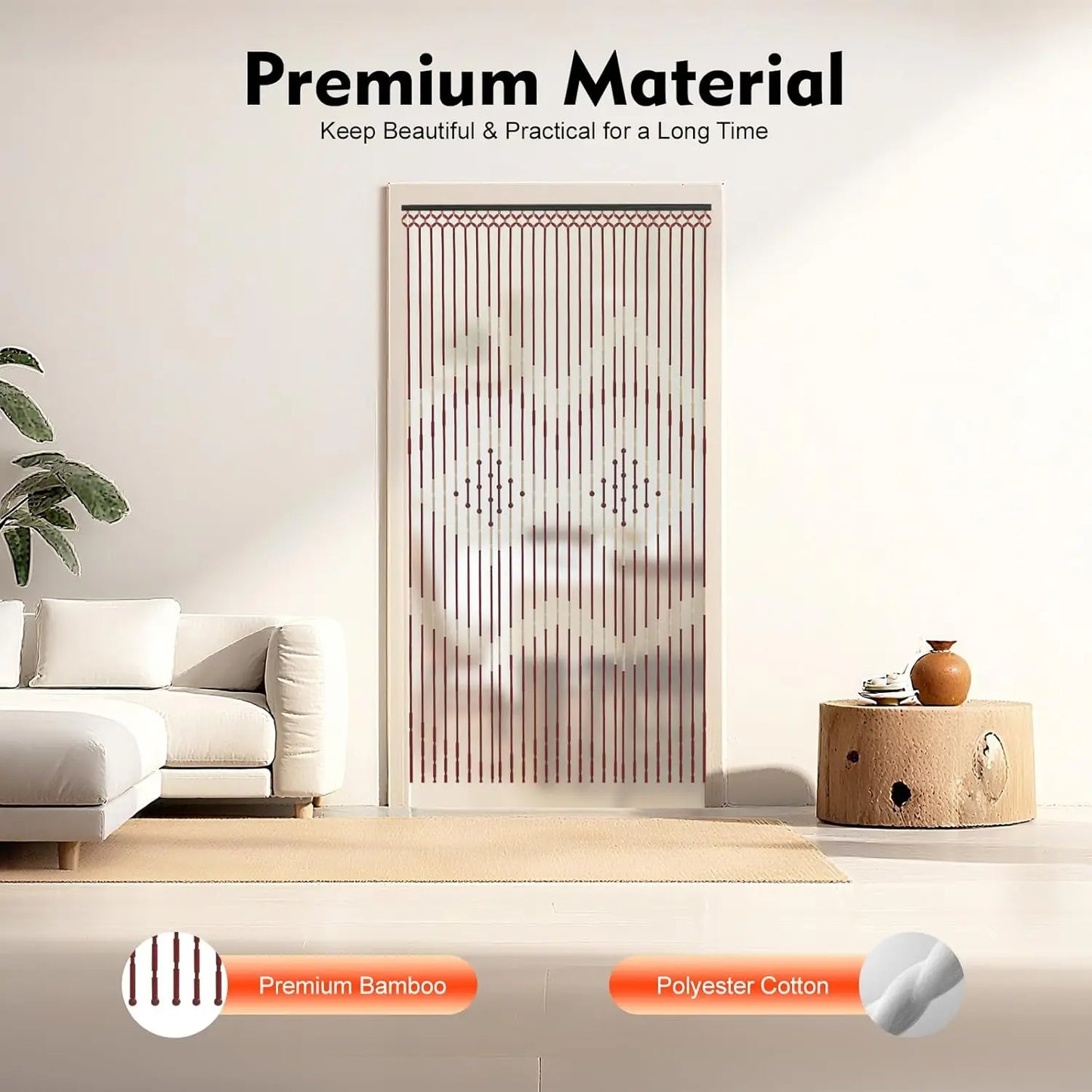 Bohemian Bamboo & Natural Wood Beaded Doorway Curtain,