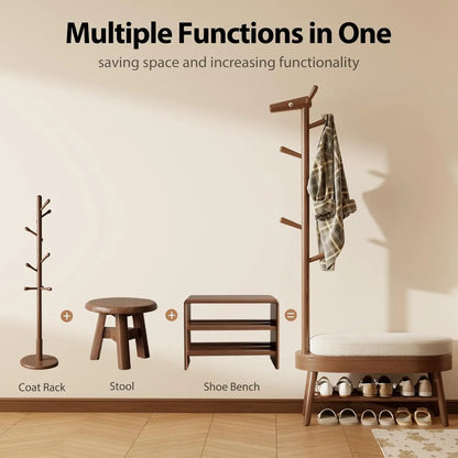Walnut Shoe Bench and Coat Rack