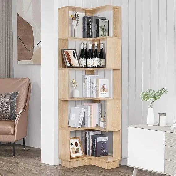 Wooden 5 Tiers Corner Bookcase,