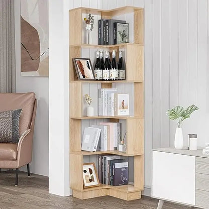Wooden 5 Tiers Corner Bookcase,