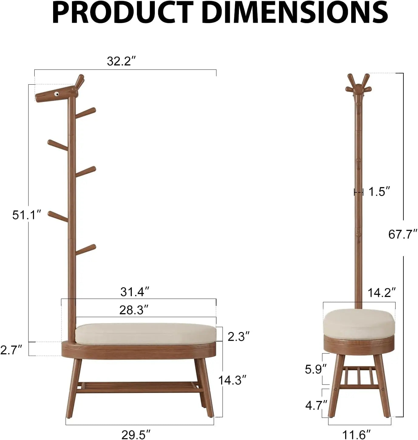Walnut Shoe Bench and Coat Rack