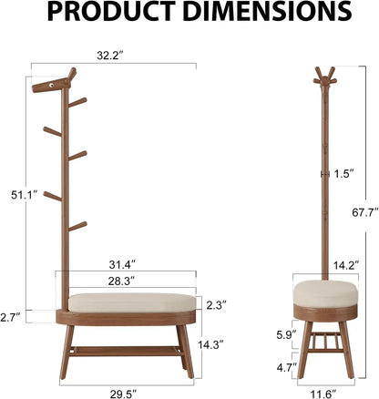 Walnut Shoe Bench and Coat Rack