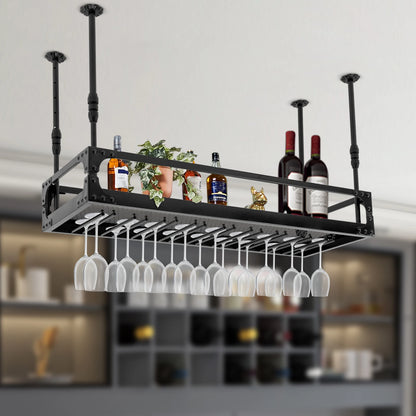 Vintage Hanging Bar Wine Bottle and Glass Holder