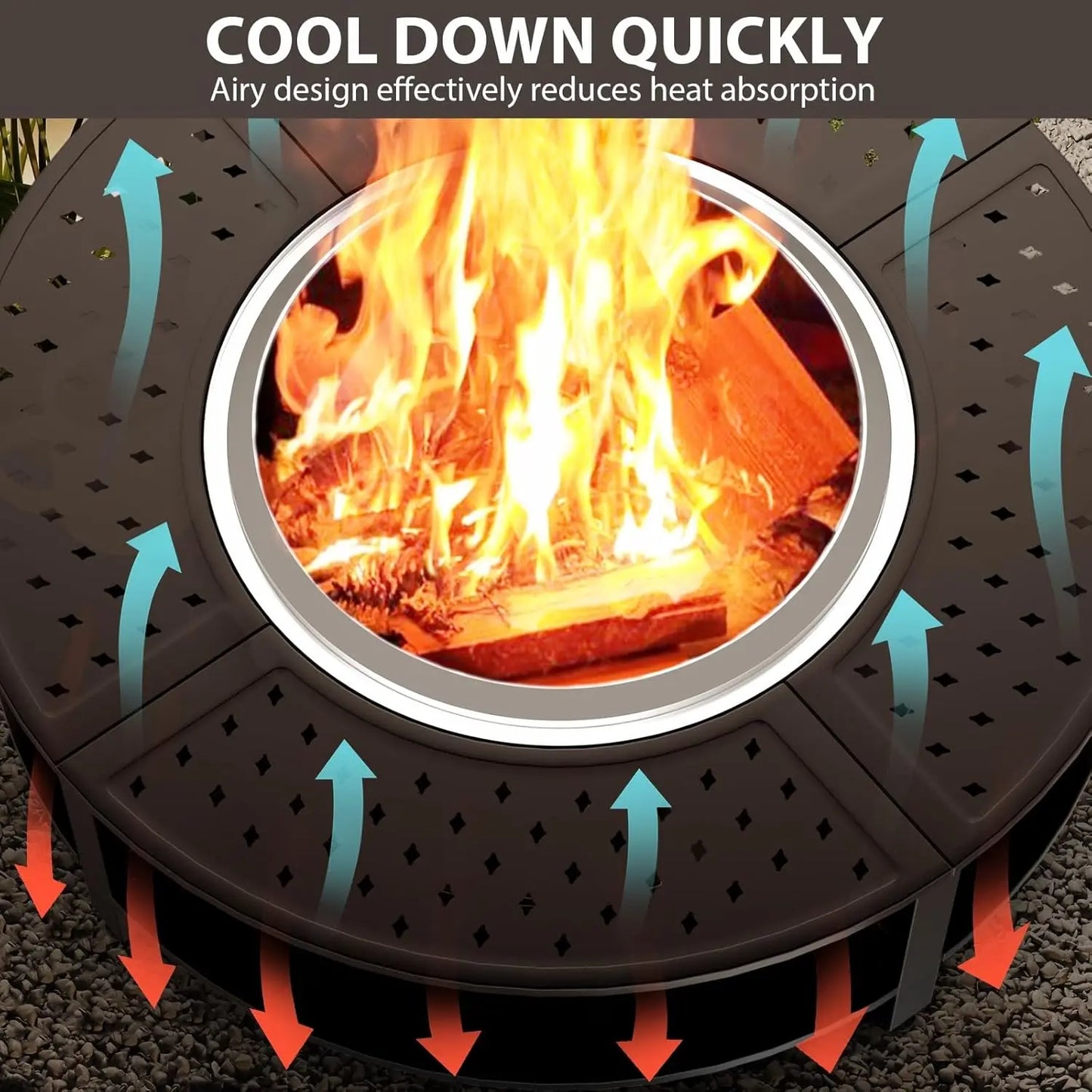 48" Fire Pit , Powder-Coated Steel Surround Table with Firewood Storage Shelf for Safety & Extra Space