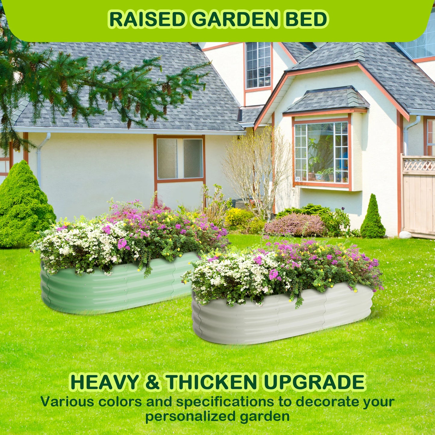 Two 4.5x2x1ft Oval Raised Outdoor Garden Beds of Galvanized Metal