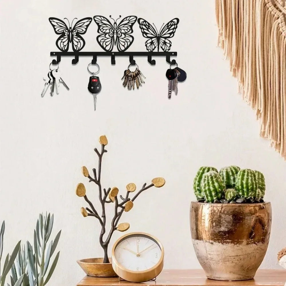 Modern Sleek 7 Hook Butterfly Key Holder – Ideal for Keys & Accessories in Entryways, Offices & More