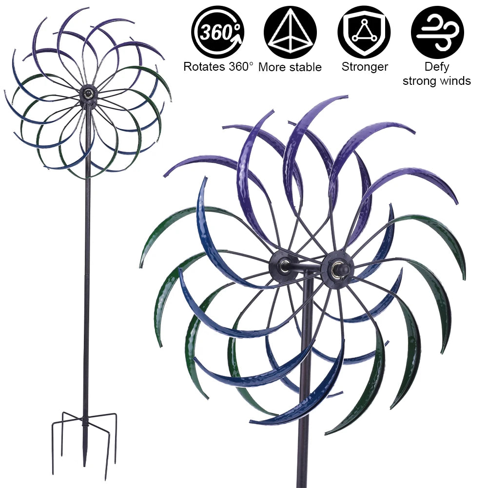Rainbow Color Windmill Double-Layer Outdoor Wind Catcher Wear Resist Yard Ornament