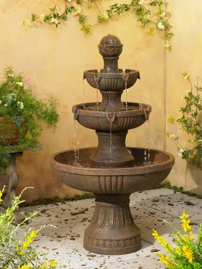 NEW  Italian Outdoor Floor Bubbler Fountain and Waterfalls; 43" High 3 Tiered Cascading for Garden Patio Backyard