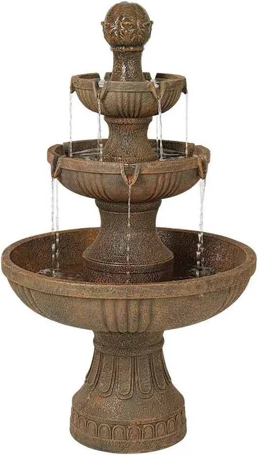 NEW  Italian Outdoor Floor Bubbler Fountain and Waterfalls; 43" High 3 Tiered Cascading for Garden Patio Backyard