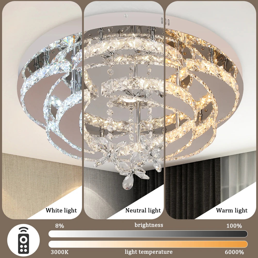 Modern Chandelier Ceiling Lamp; Luxury Crystal Led; Living, Dining Room Decor; Pendant Light; Remote Control Dimmable Luminaire Fixture