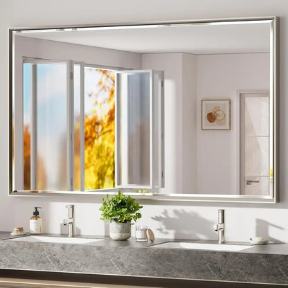 60 x 36 Beveled Framed Brushed Nickel Bathroom Mirror