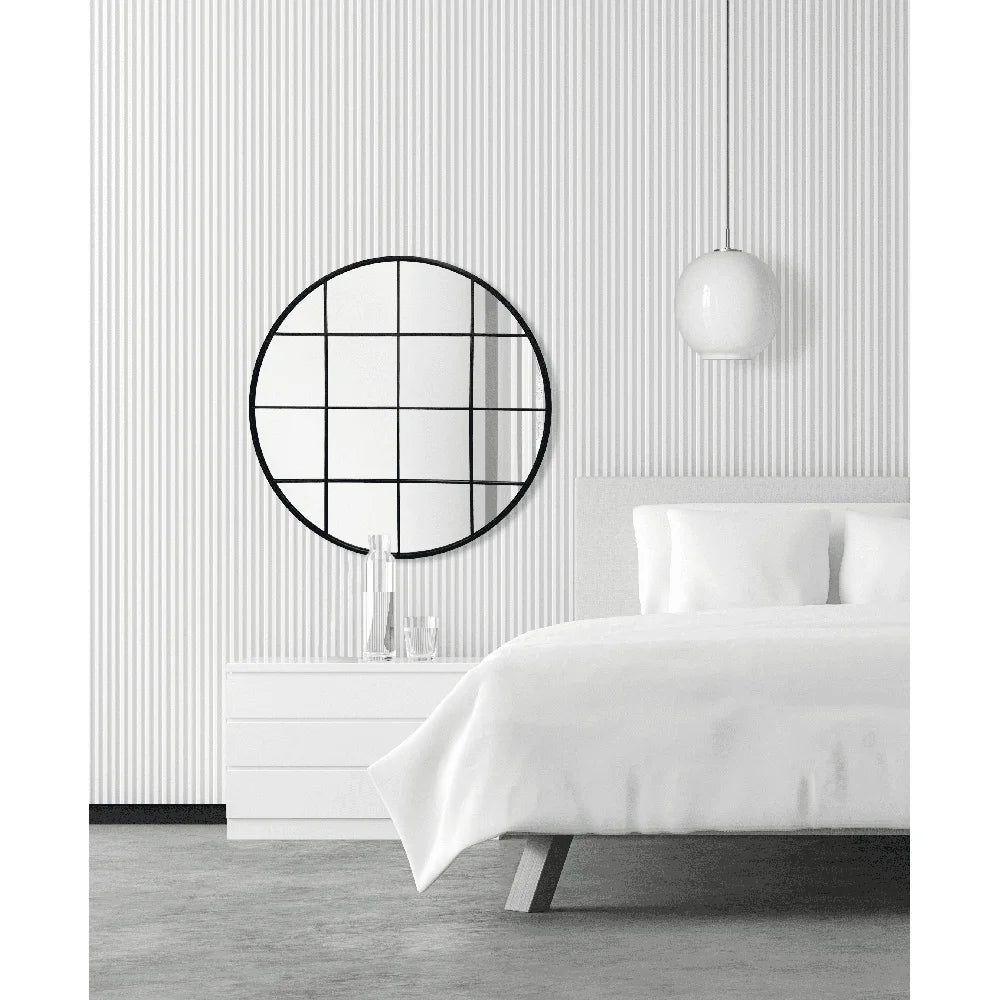30 Inch Round Metal Windowpane Wall Mirror