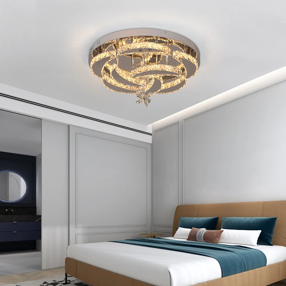 Modern Chandelier Ceiling Lamp; Luxury Crystal Led; Living, Dining Room Decor; Pendant Light; Remote Control Dimmable Luminaire Fixture