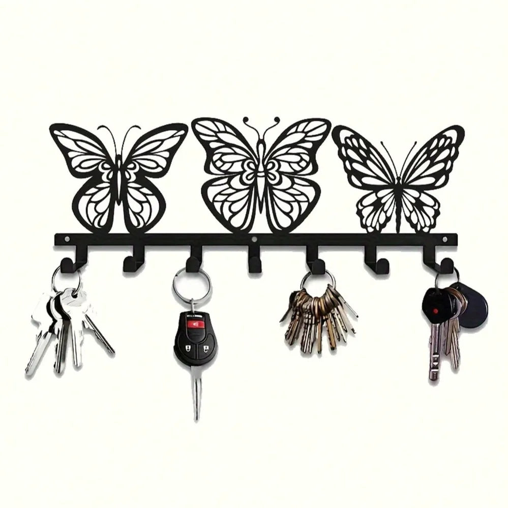 Modern Sleek 7 Hook Butterfly Key Holder – Ideal for Keys & Accessories in Entryways, Offices & More