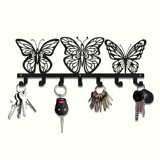 Modern Sleek 7 Hook Butterfly Key Holder – Ideal for Keys & Accessories in Entryways, Offices & More