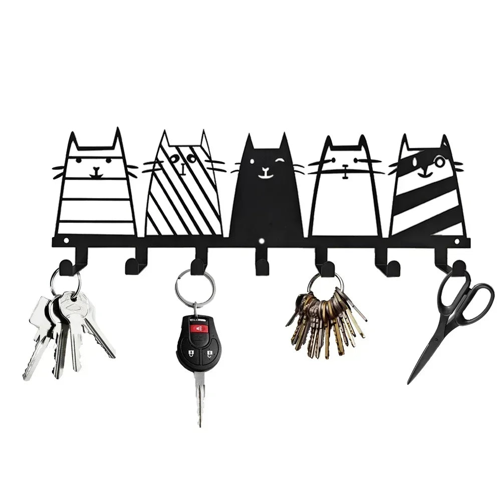 "Cat Design 7-Hook Rack" – Modern Wall-Mounted Decorative Hook for Keys & Coats