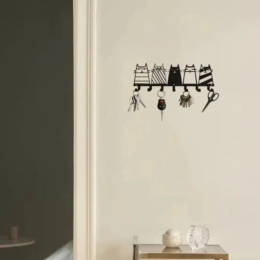 "Cat Design 7-Hook Rack" – Modern Wall-Mounted Decorative Hook for Keys & Coats