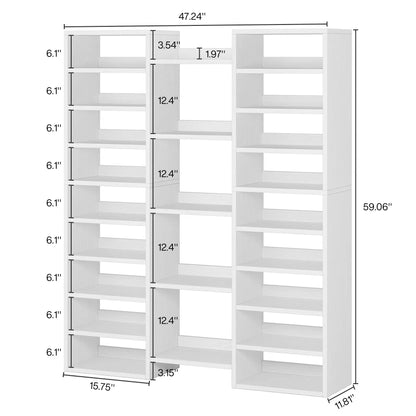 Tribesigns 14-Tier Shoe Rack, Freestanding Shelf, White Wooden Shoe Storage Cabinet with 22 Open Cubbies, 46 Pairs of All Types