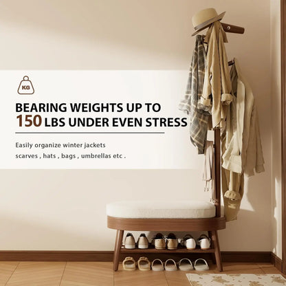 Walnut Shoe Bench and Coat Rack