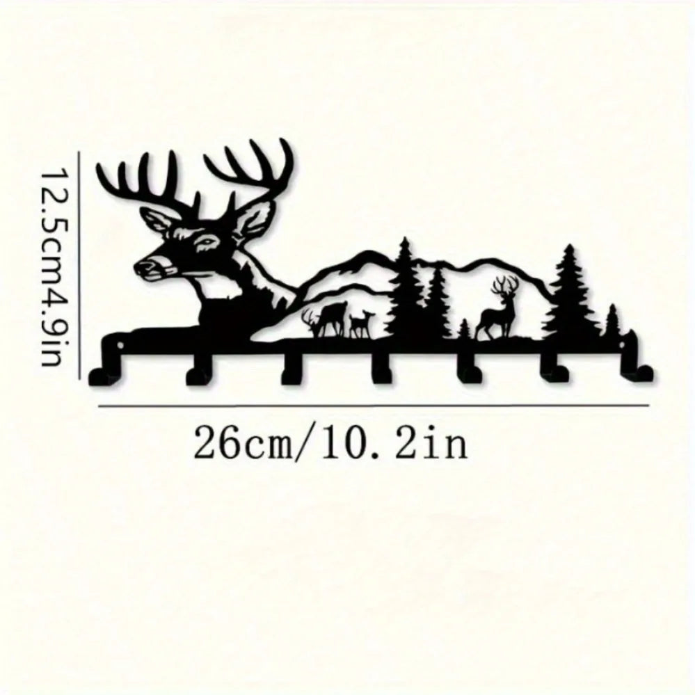 Single-Piece Stylish Deer & Forest-Themed Metal Key Hook – Effortlessly Installable Wall-Mounted Organizer for Entryways